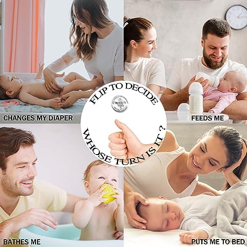 Vichona new dad mom keepsake coin resting next to a diaper bag showing lifestyle placement