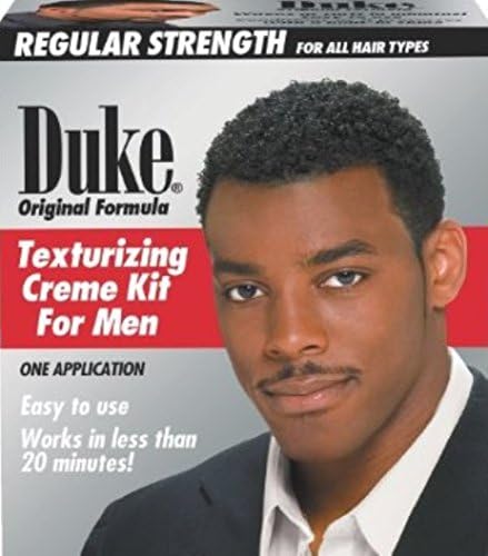 Duke professional men hair relaxer cream four pack box showing wave and curl results
