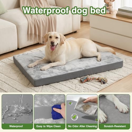 Vonabem Waterproof Outdoor Dog Bed Large Medium Sized Dogs, Washable Crate Pad 35 inch, Foam Orthopedic Pet Beds with Removable Cover,Durable Anti-Slip Kennel Pads 35"x22", Gray - Image 3