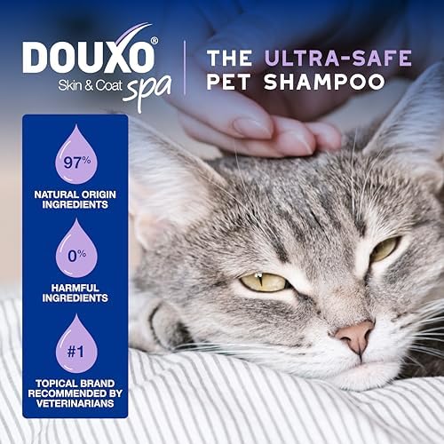 Douxo waterless feline shampoo bottle for coat conditioning