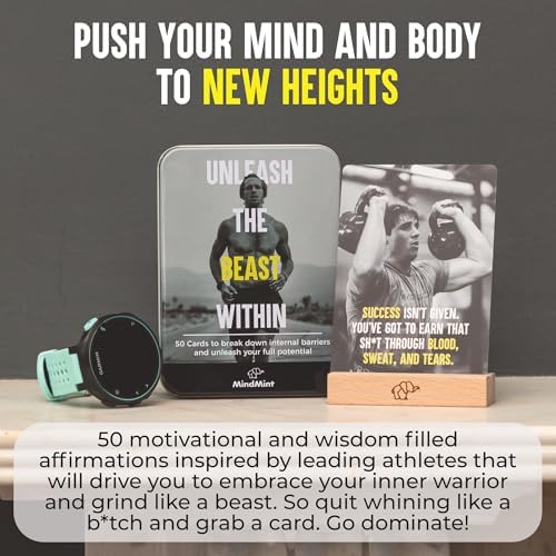 MindMint affirmation card on wooden display stand