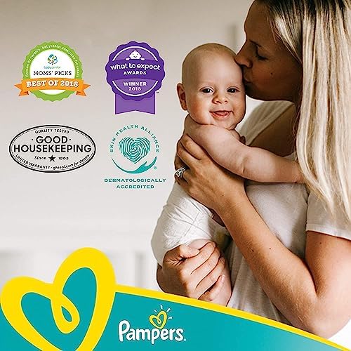 Side angle of Pampers Swaddlers baby diaper showing the flexible fastening tapes and leak protection barriers.