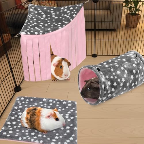 Guinea Pig Hideout, 3 Pack Soft Fleece Small Animal Tunnel Tube & Mat & Corner Hideout Cage Accessories for Guinea Pigs, Rabbit, Ferret, Chinchilla, Hedgehogs - Image 6
