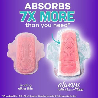 Always Radiant Teen floral printed pad wrappers for discreet use