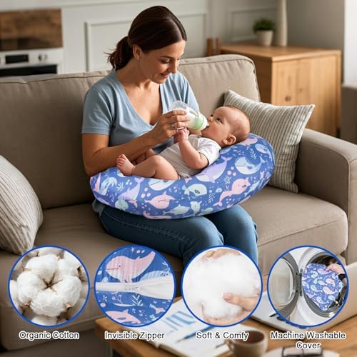 Organic cotton slipcover blue whale pattern