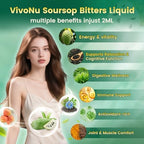 VivoNu Soursop Bitters Liquid Drops packaging showing 3000 milligrams concentration and bottle details.