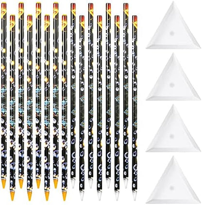 Maitys 20 pieces rhinestone picker pen set with bead trays front view