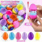 Colorful plastic festive eggs opened to reveal colorful silicone sensory balls