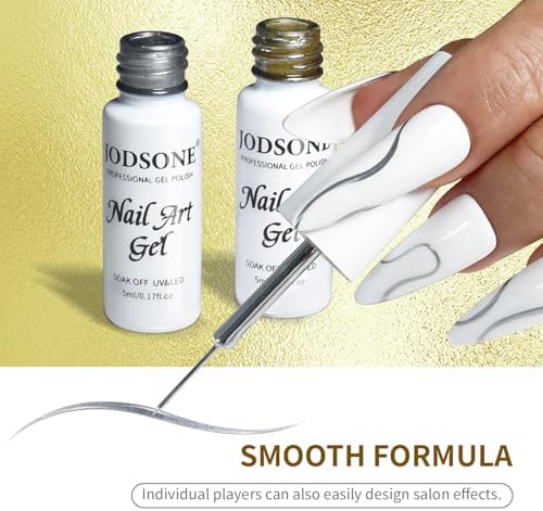 Swatches of Jodsone metallic gold and silver nail art gel