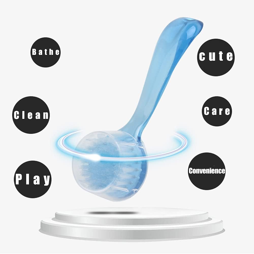 Mini blue swimming ring float toy next to the expanded pet washing basin.