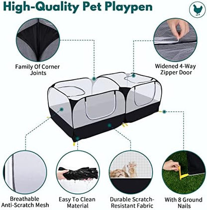 Small Animals Playpen,Pet Cage Tent Large Chicken Run Coop with Detachable Bottom Breathable Transparent Mesh Walls, Foldable Pet Enclosure for Puppy Kitten Rabbits Indoor Outdoor Playpen - Image 7