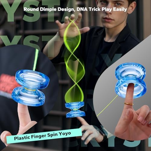 MAGICYOYO K2 Crystal Plastic Yoyo for Kids 8-12 & Beginners, Durable PC Responsive Yoyo Professional with Finger Spin Hub for DNA yo-yo Tricks, Includes 12 Yo yo Strings, Glove & Bag (Crystal Blue) - Image 4