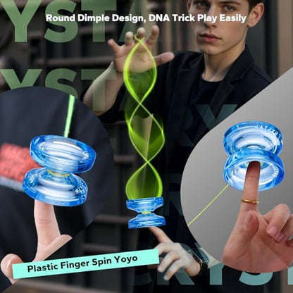 MAGICYOYO K2 Crystal Plastic Yoyo for Kids 8-12 & Beginners, Durable PC Responsive Yoyo Professional with Finger Spin Hub for DNA yo-yo Tricks, Includes 12 Yo yo Strings, Glove & Bag (Crystal Blue) - Image 4