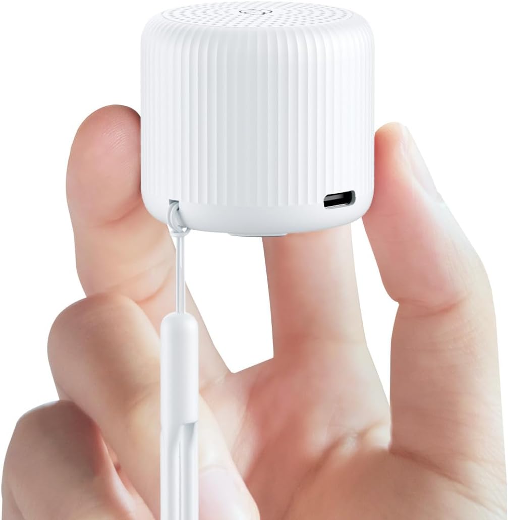 LEICEX Portable Sound Machine front view showing compact white textured design for travel sleep.