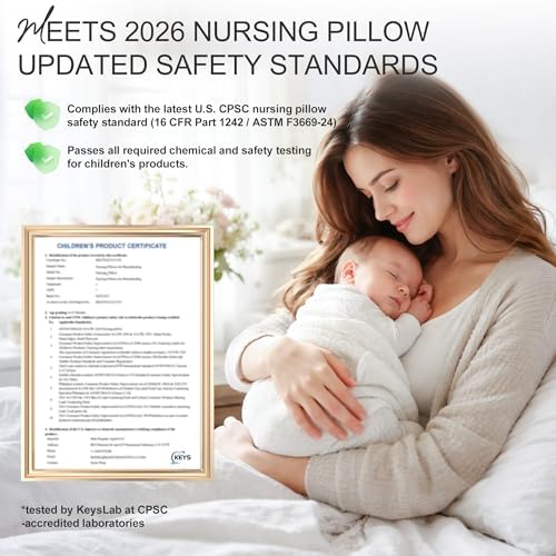 Grey memory foam breastfeeding pillow with storage pocket