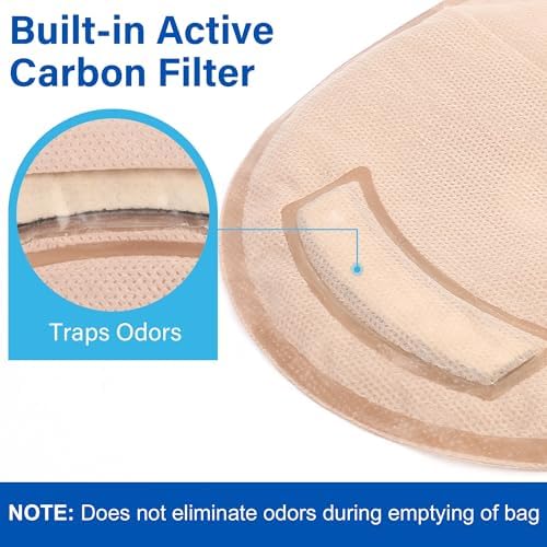 LotFancy premium ostomy supplies package showing the integrated odor filter positioning.