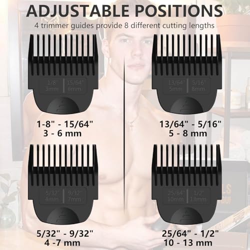 Side profile of the four premium body grooming trimmer guards displaying different cutting length options.