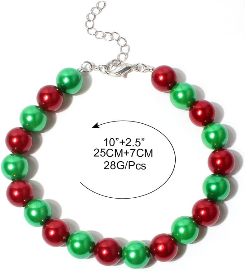 RayMinsino resin pearl jewelry close up highlighting the alternating colored faux pearls for cats and puppies.