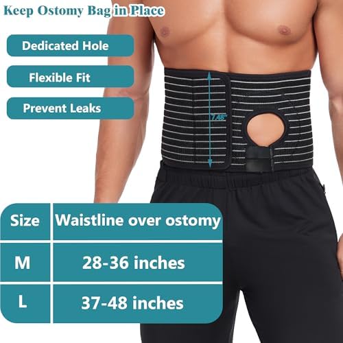 Close up view of the three inch versatile stoma opening on the PAZ WEAN colostomy binder highlighting the customizable Velcro adjustment.