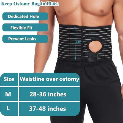 Close up view of the three inch versatile stoma opening on the PAZ WEAN colostomy binder highlighting the customizable Velcro adjustment.
