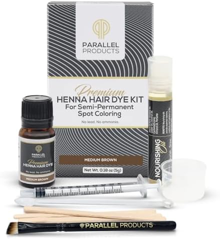 Parallel Products henna hair dye kit components including mixing dish and application brush