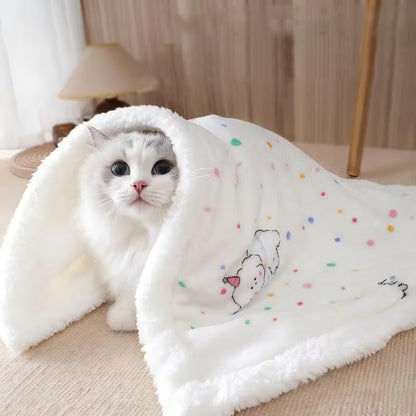 Imported winter pet blanket double-sided plush cover front view over living room couch