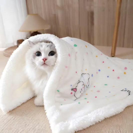 Imported winter pet blanket double-sided plush cover front view over living room couch