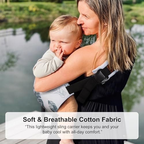 Huefain secure travel friendly baby sling showing close up adjustable shoulder strap