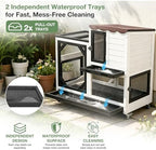 Large Rabbit Hutch Outdoor, 2-Tier Bunny Hutch with Wheels and Waterproof Roof, Wooden Guinea Pig Cage with Leak-Proof Pull-Out Trays, Multi-Door Bunny Cage for Small Animals-Black and White - Image 3