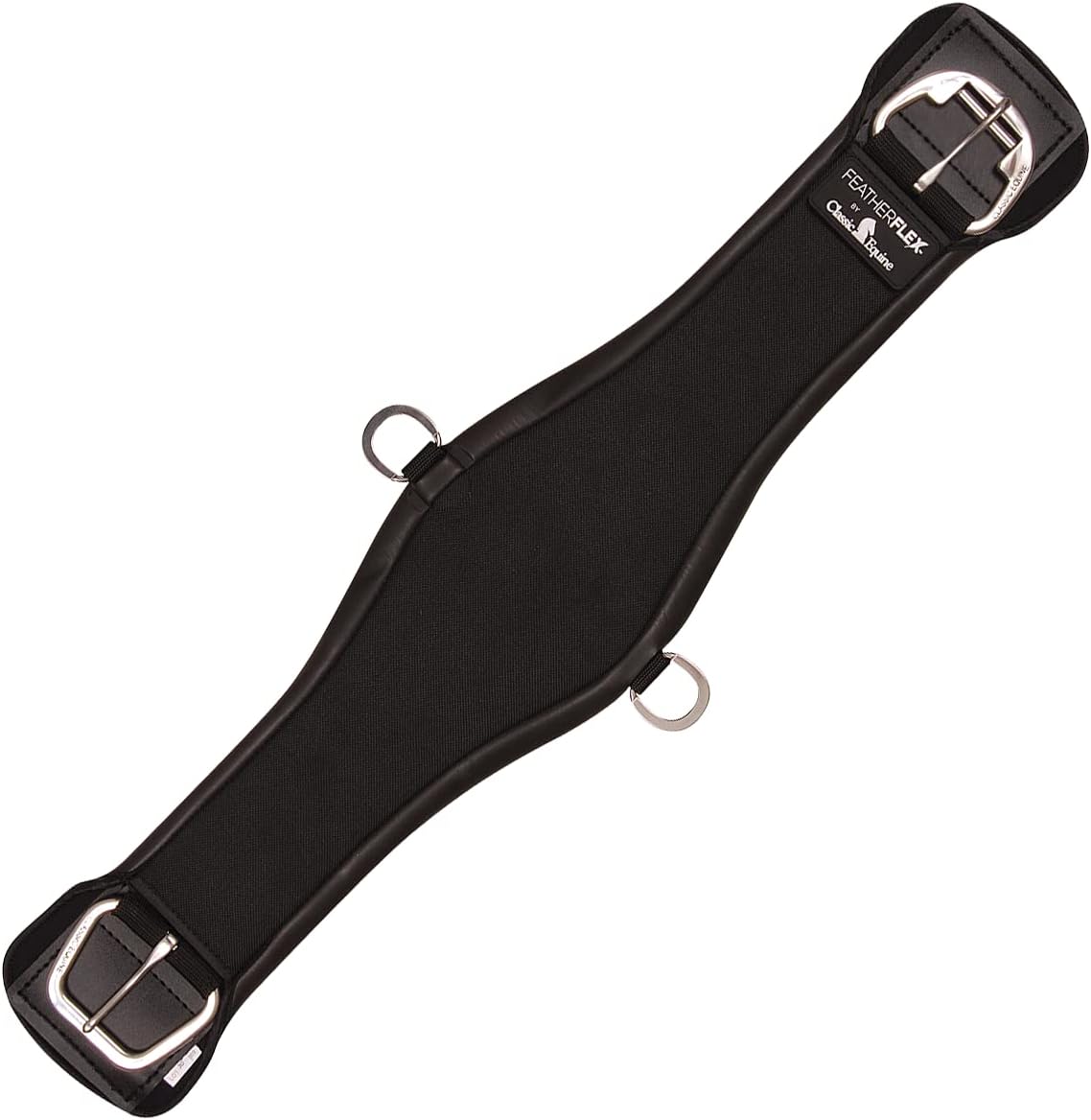 Close up view of the rust-resistant stainless steel hardware buckles on the Classic Equine western cinch