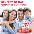 Chewable strawberry flavored NAC gummies poured out on surface