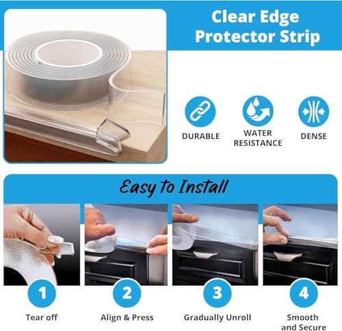 Installation of transparent furniture bumper on wooden table