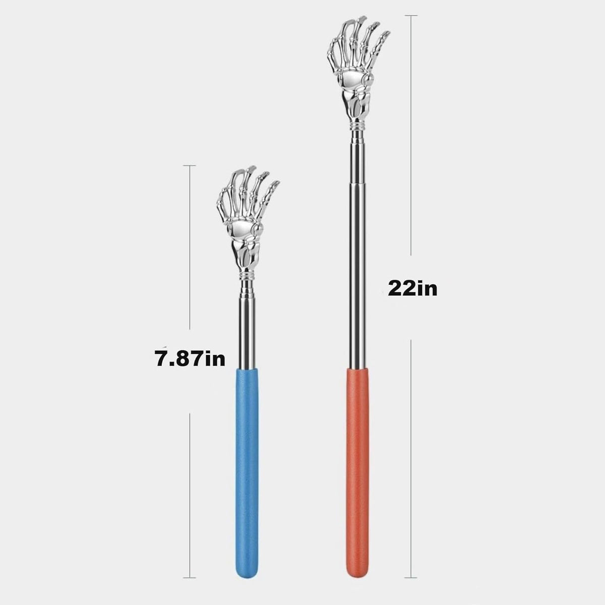 Retractable companion animal tickle scratcher extended up to twenty-two inches.