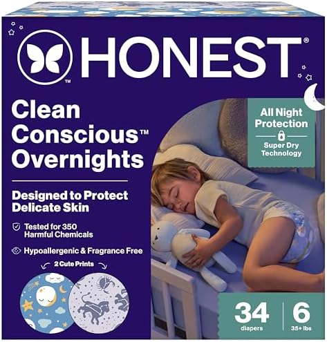 Clean Consciousâ„¢ Overnight Diapers | Up to 12 Hours of Protection | Hypoallergenic + Fragrance Free | Cozy Cloud + Star Signs | Size 6, 34 Count Club Box - Image 2