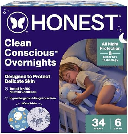 Clean Consciousâ„¢ Overnight Diapers | Up to 12 Hours of Protection | Hypoallergenic + Fragrance Free | Cozy Cloud + Star Signs | Size 6, 34 Count Club Box - Image 2