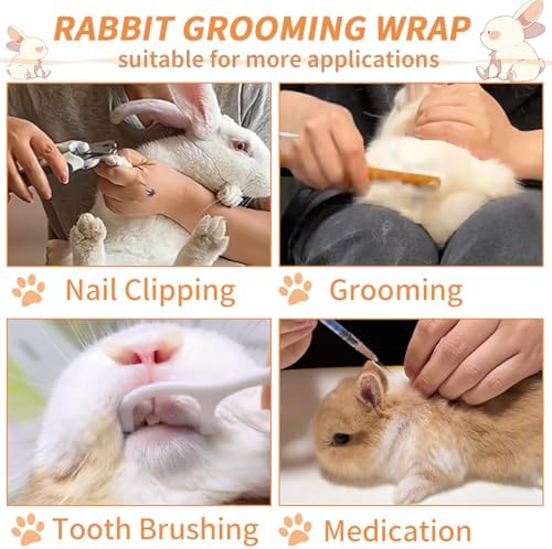 Soft rabbit restraint for nail clipping being wrapped around a small pet