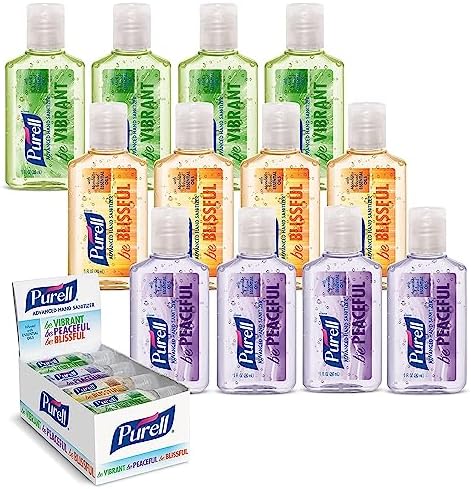 PURELL Advanced Hand Sanitizer Gel Infused with Essential Oils, Scented Variety Pack, 1 fl oz Travel Size Flip Cap Bottles (Box of 12 Bottles)- 3901-24-CMRMETRY - Image 1