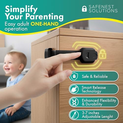 Safenest adhesive cabinet lock installed on refrigerator door