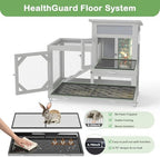 COZIWOW Rabbit Hutch Indoor Outdoor with No-Spill Design, 2 Wire Floors & Removable Trays, 2-Story Large Wooden Bunny Cage on Wheels, Chewproof Ramp for Multiple Small Animals, Gray - Image 3
