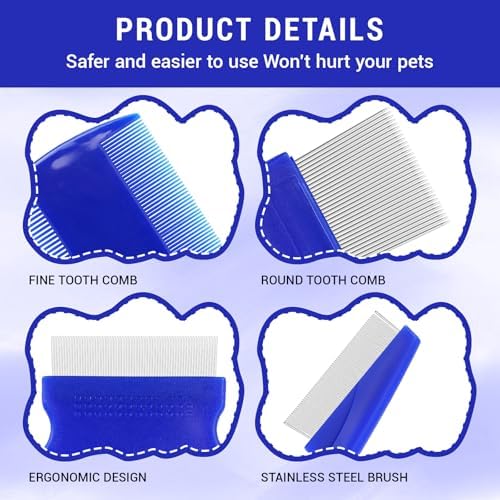 LOGJAM 14 Pcs Flea Lice Combs for Dog Cat, Multi-size Fine Stainless Steel Teeth Combs for Head Lice Treatment Pet Tear Stain Remover - Image 3
