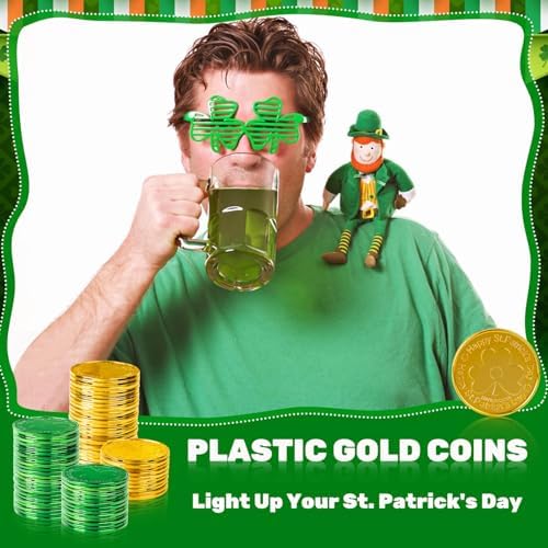 LOJAYUVE green and gold St Patricks Day plastic coins for holiday crafts