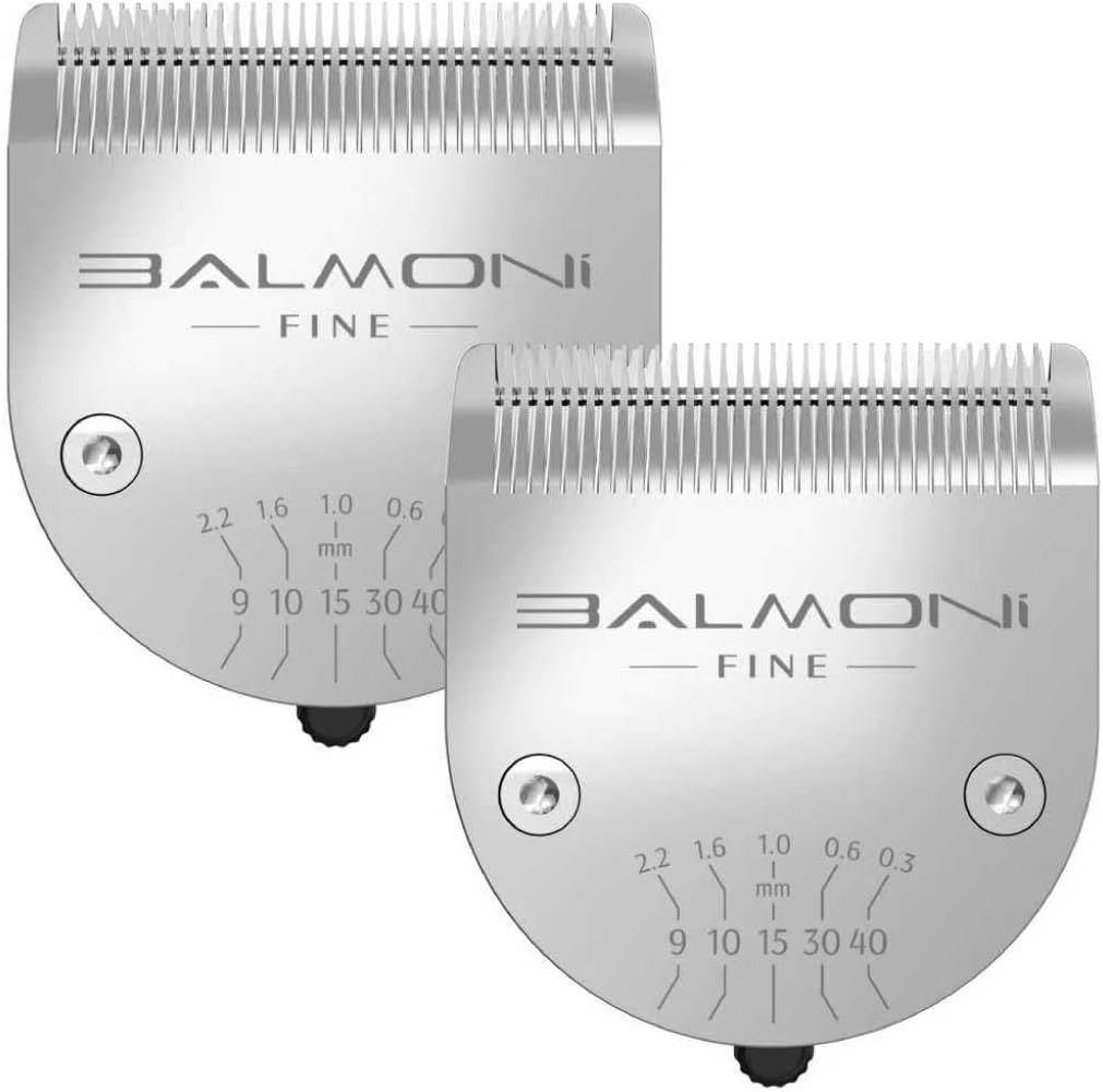 Balmoni 5-in-1 clipper blades front view showing adjustable fine metal teeth for professional grooming.