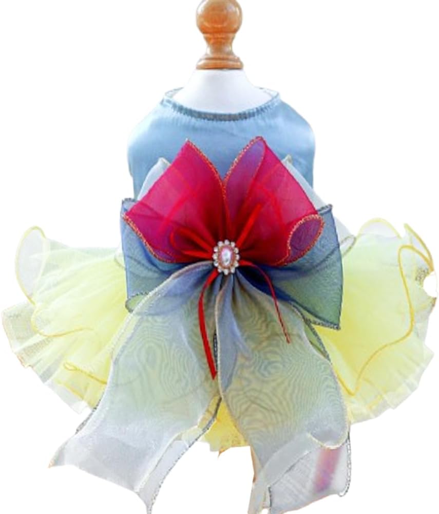 ANIAC Embroidered Dog Dress for Small Dog,Girl Puppy Princess Tutu Dress with Leash Ring,Cat Apparel,Chihuahua Yorkie Clothes for Birthday Wedding (Small, Champagne) - Image 9
