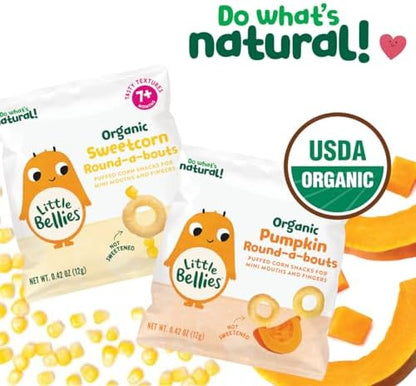 Back of Little Bellies Variety Pack showing the nutritional information and clean ingredient lists.