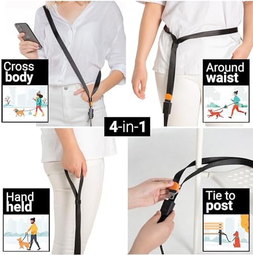Black adjustable dog leash with metal hardware detail