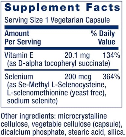 Life Extension 3 forms of selenium and vitamin E capsules container side display
