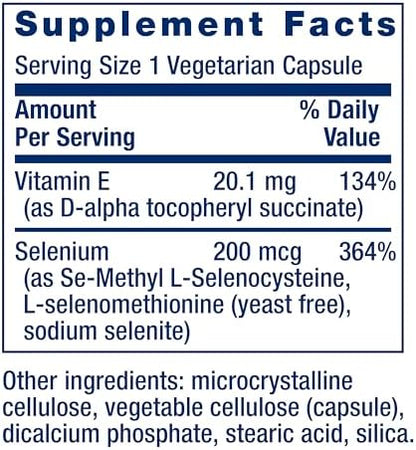 Life Extension 3 forms of selenium and vitamin E capsules container side display