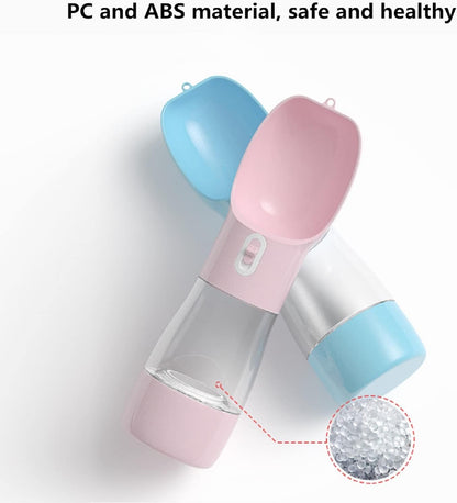 Compact pet water dispenser with hanging rope attached to a backpack