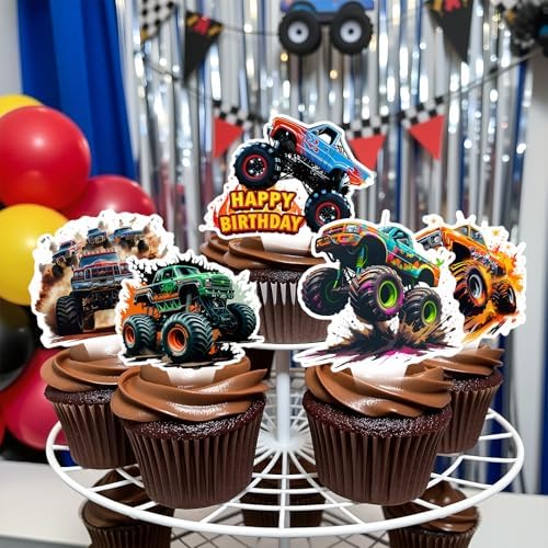 Close up of monster truck cutout on decorative pick