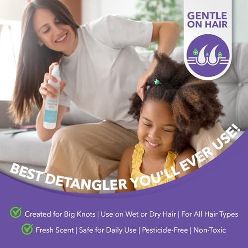 Peppermint oil hair detangler spray for kids with curly hair knots.